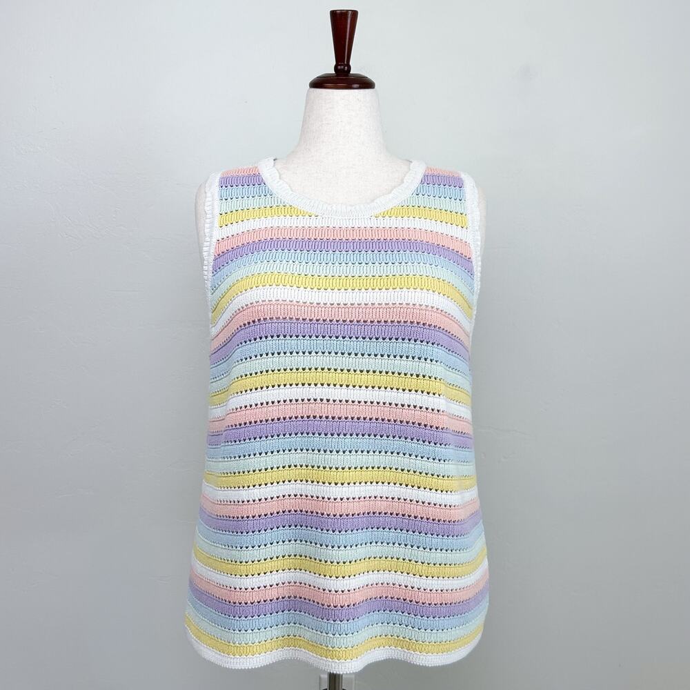 Design History Pastel Easter Spring Stripe Crochet Knit Sleeveless Tank Top 1X